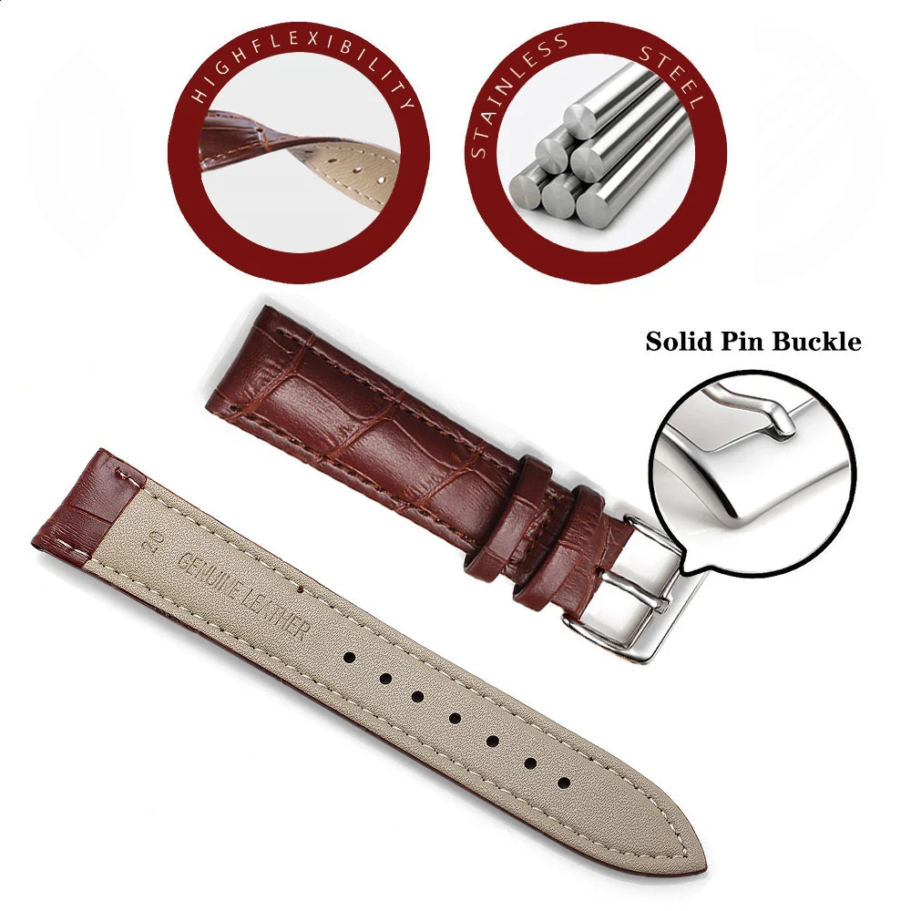 Premium Genuine Leather Watchbands 121416181920212224 mm Watch Band Strap High Quality Wrist Belt Bracelet Tool 260724 - view 4