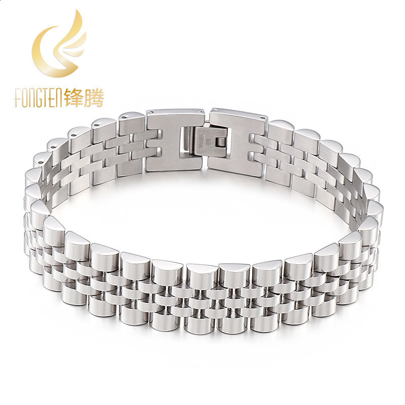 Korean and Japanese trendy fashion mens steel jewelry 15mm wide adjustable strap chain stainless bracelet 241223