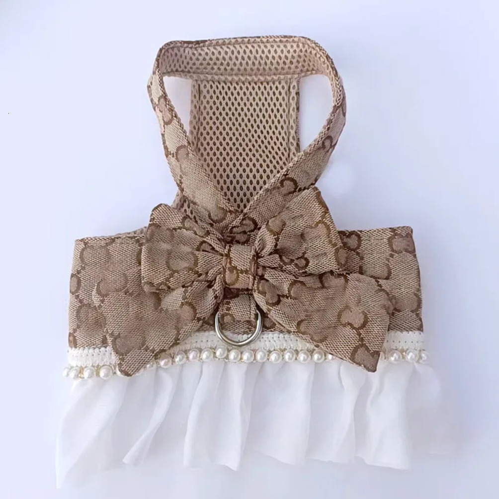 Pet Supplies Collar Designer Bow Knot No Pull Classic Letter Pattern dog cat With D Ring Soft Mesh Dress Escape Proof Princess Puppy Harness For Small - view 3