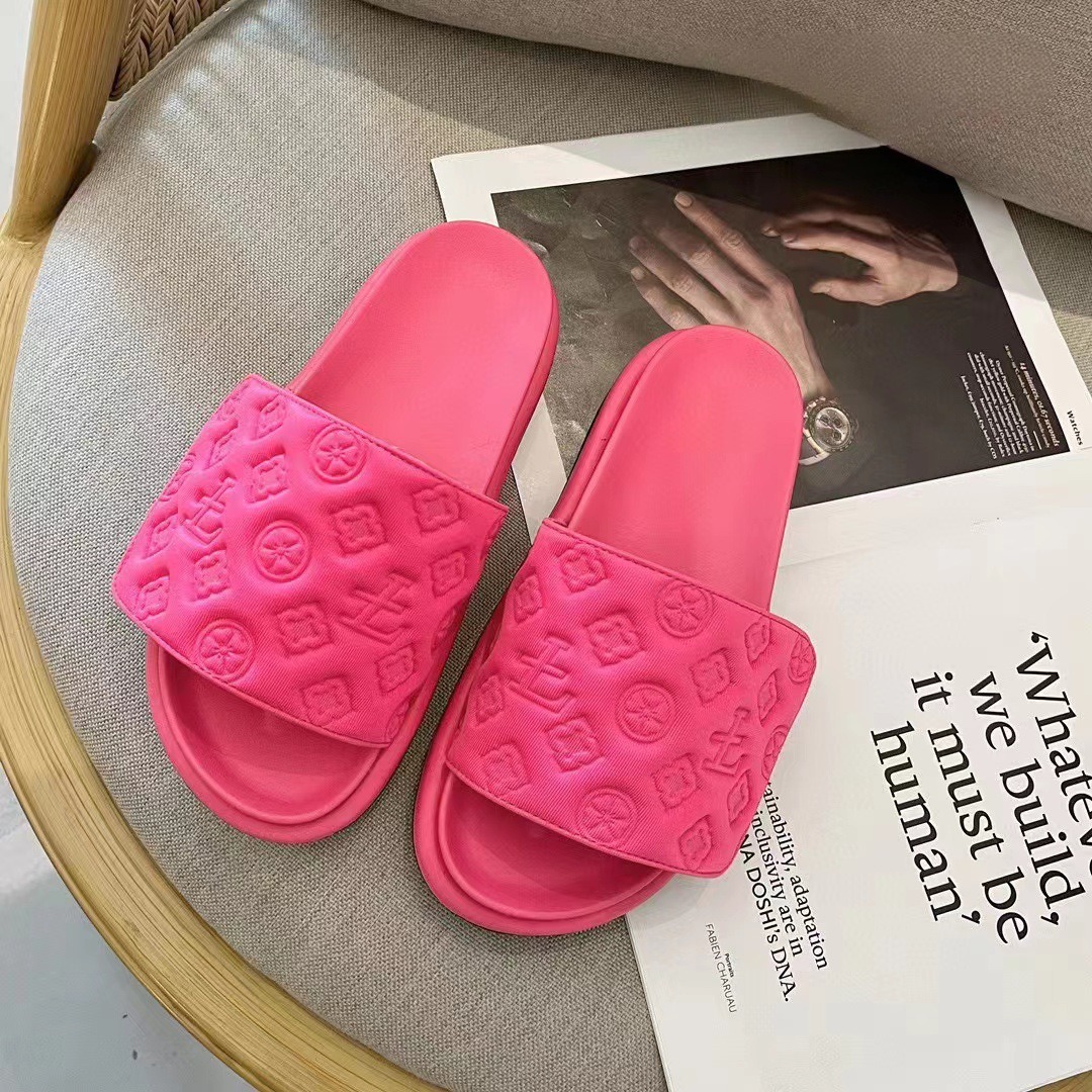 Designer Slippers 2026 Summer New Women's Platform Slide Sandals, Hook And Loop Strap Chunky Wedge Sole Embossed Pattern Versatile One-Strap Outd - view 4