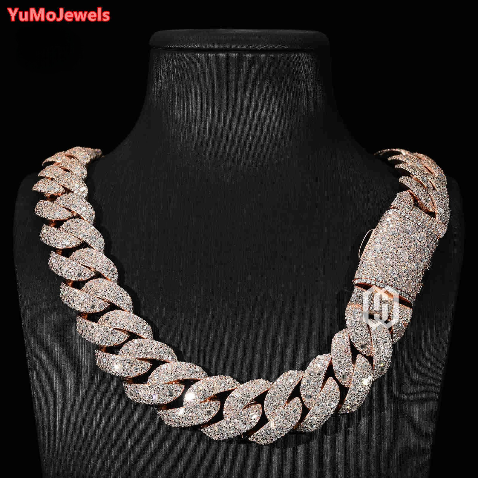 22mm Honeycomb Setting Miami Cuban Link Chain VVS Moissanite Various Cut Hip Hop Brass Luxury Jewelry - view 3