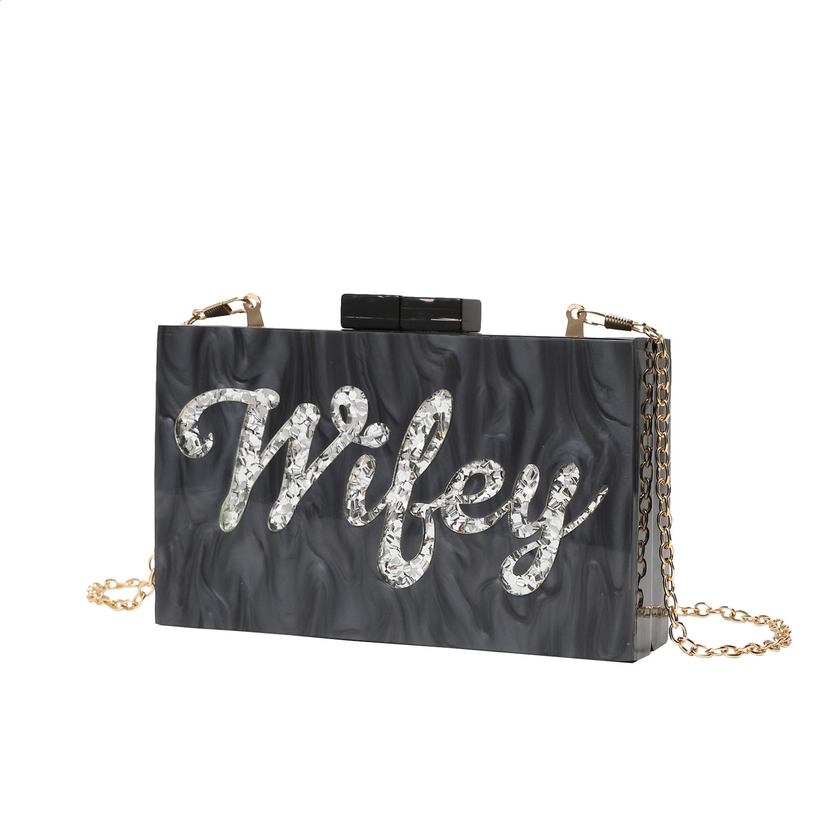 Name Letter Wifey Evening Bag With Chain Shoulder Bag Womens Handbags Wallets Evening Bag For Wedding Party Acrylic Box Clutch 250324