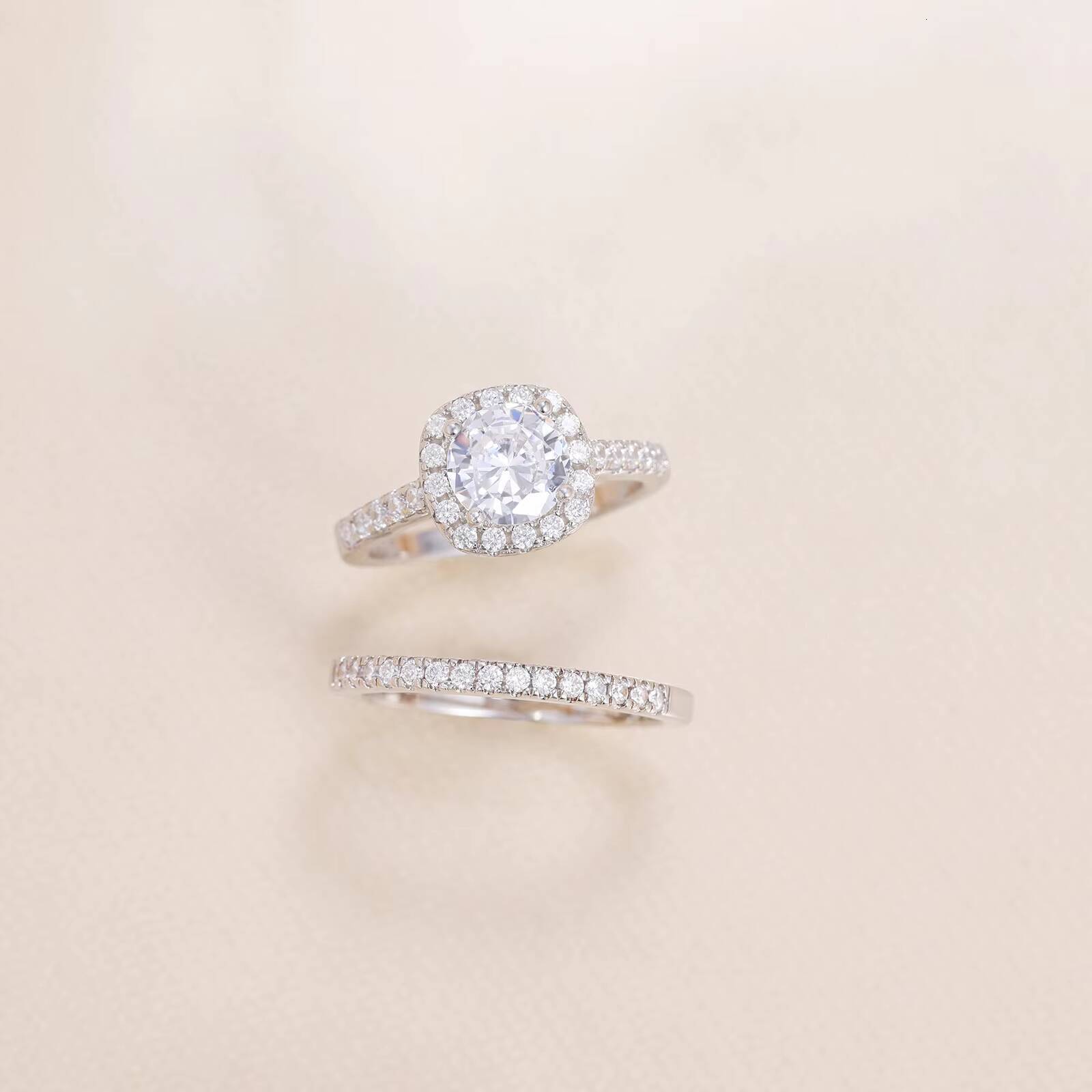 OAHLAN Rhodium 925 Sterling Silver Bridal Engagement Rings Set 15CT Cut Moissanite Halo Moissanite Wedding Womens Fashion Jewelry - view 4