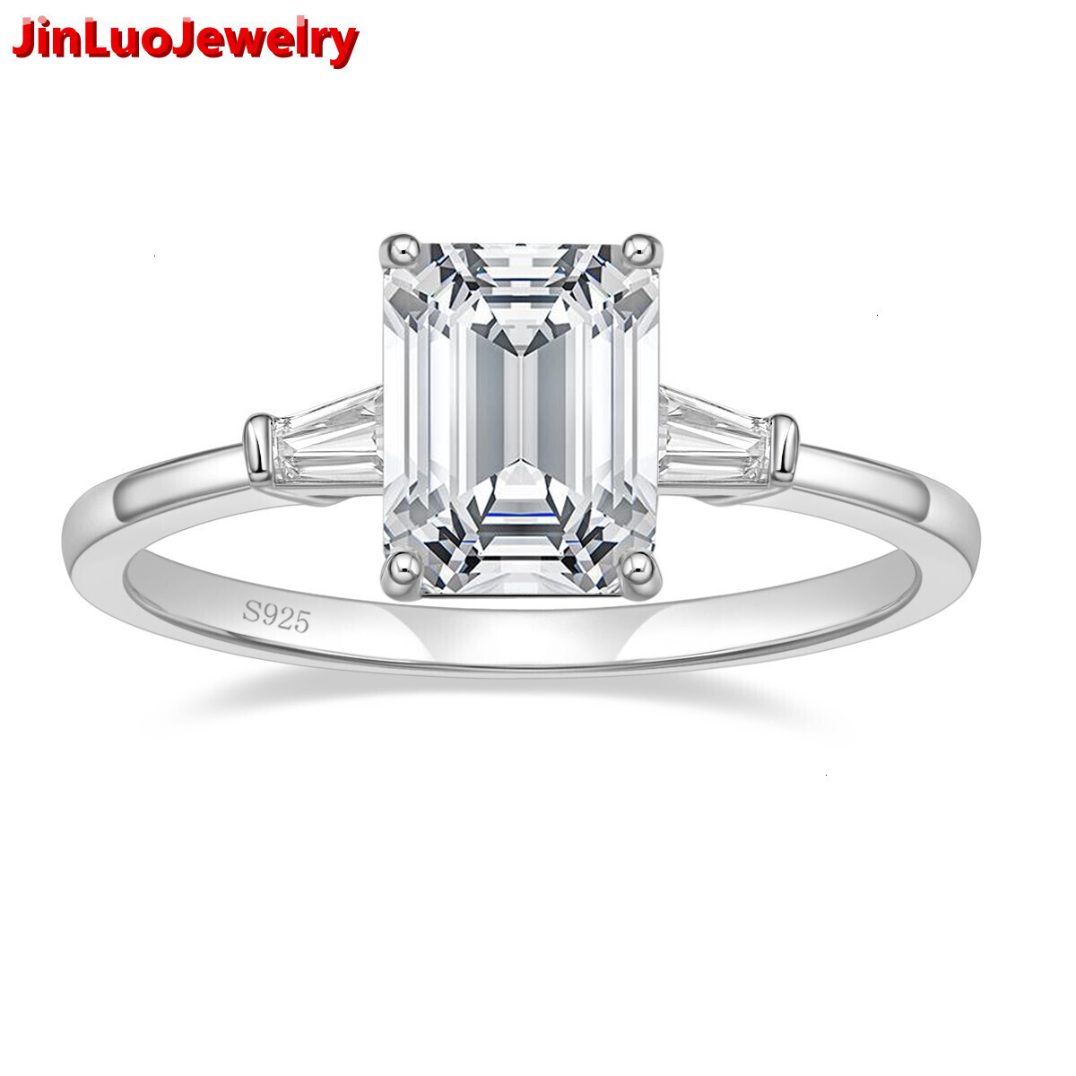 OAHLAN 3CT 925 Sterling Silver Classic Geometric 3-Stone Emerald Cut Moissanite Engagement Rings Promise Wedding Bands Women Party