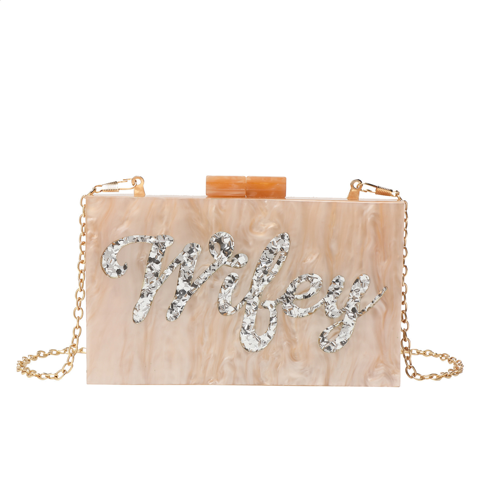 Name Letter Wifey Evening Bag With Chain Shoulder Bag Womens Handbags Wallets Evening Bag For Wedding Party Acrylic Box Clutch 250324