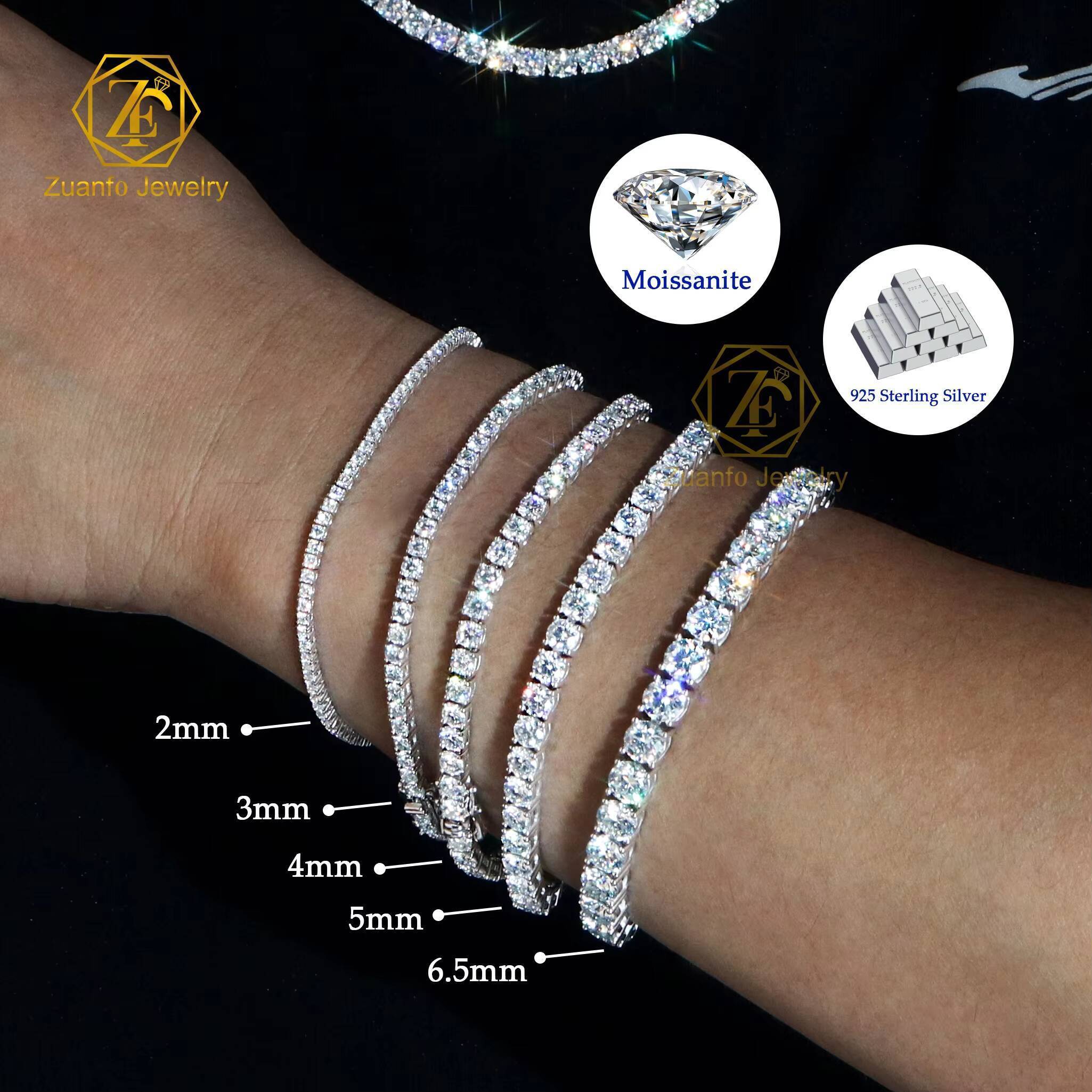 925 Sterling Silver Hip Hop Men Bracelet Jewelry 2mm 3mm 4mm 5mm 65mm White Yellow Pink Red Moissanite Tennis Necklace Chain - view 4