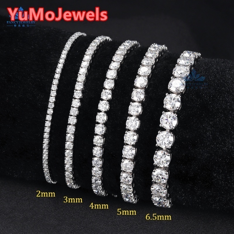 Factory Wholesale 2mm 3mm 4mm 5mm 65mm VVS Moissanite Diamond Iced Out 925 Silver Gold Plated Men Women Tennis Bracelet