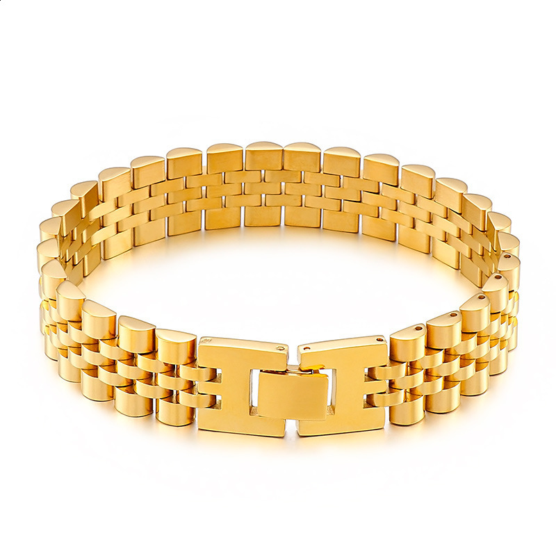 Korean and Japanese trendy fashion mens steel jewelry 15mm wide adjustable strap chain stainless bracelet 241223