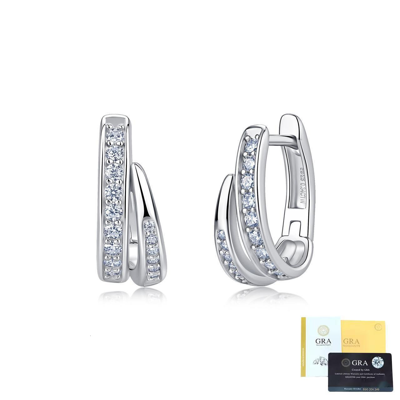 GRA Certified VVS Moissanite Double Layer Huggie Hoop Earrings 925 Sterling Silver Gold Plated Click Lock Hypoallergenic Dainty Ear Jewelry For Women  - view 4