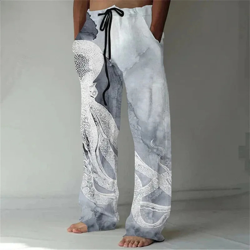 Mens Linen Blended Casual Pants With Bamboo 3D printing Fashionable mens Loose Pocket Drawstring Sports 260617 - view 5