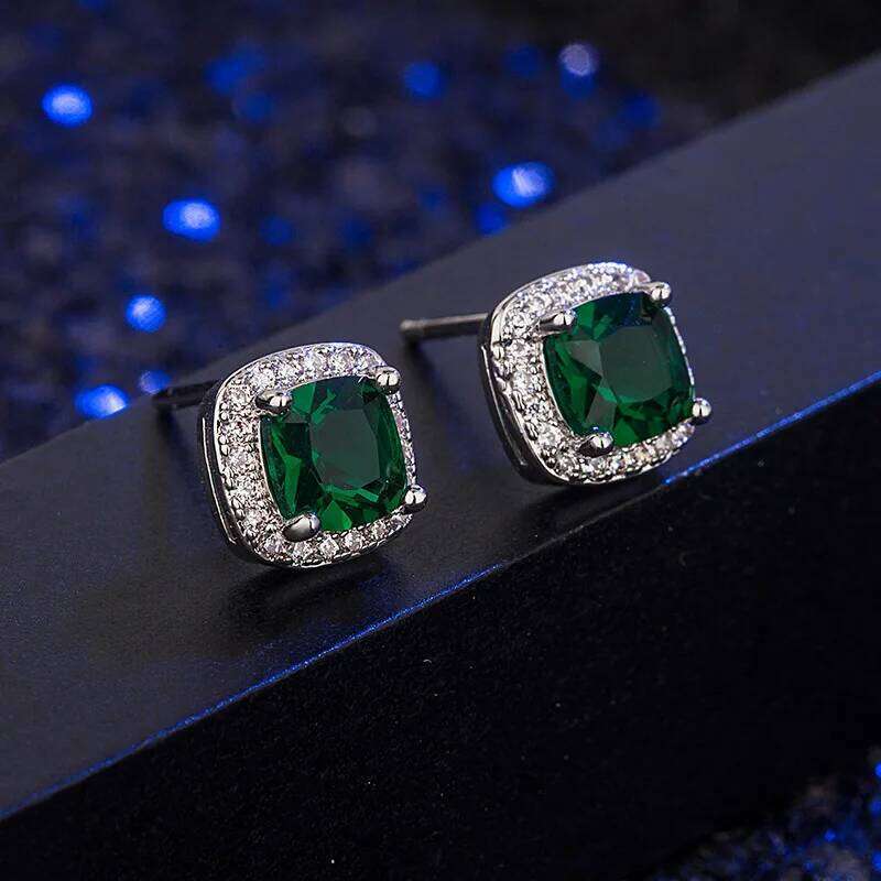 925 Sterling Silver Earrings Green crystal CZ for Women Luxury Wedding Jewelry Engagement Accessories Fashion Gifts Party - view 5