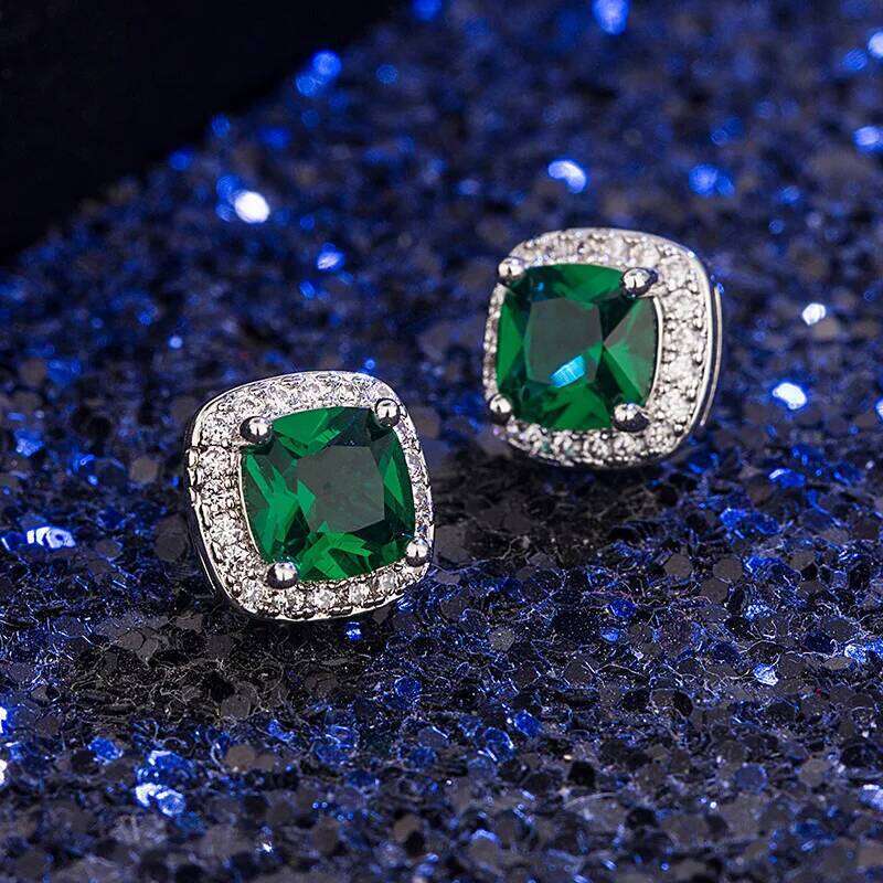 925 Sterling Silver Earrings Green crystal CZ for Women Luxury Wedding Jewelry Engagement Accessories Fashion Gifts Party - view 3