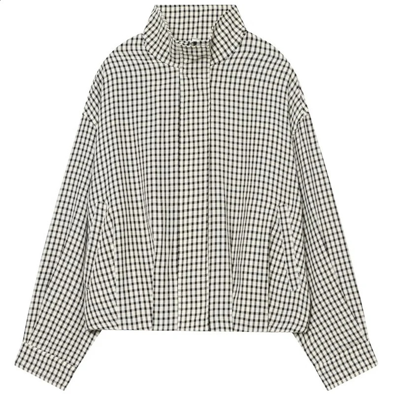HXAO Plaid Bomber Jacket Womens Jacket Spring Autumn 2026 Crop Oversized Long Sleeve Top Casual Zipper Outerwears Outdoor Coats 260627 - view 3