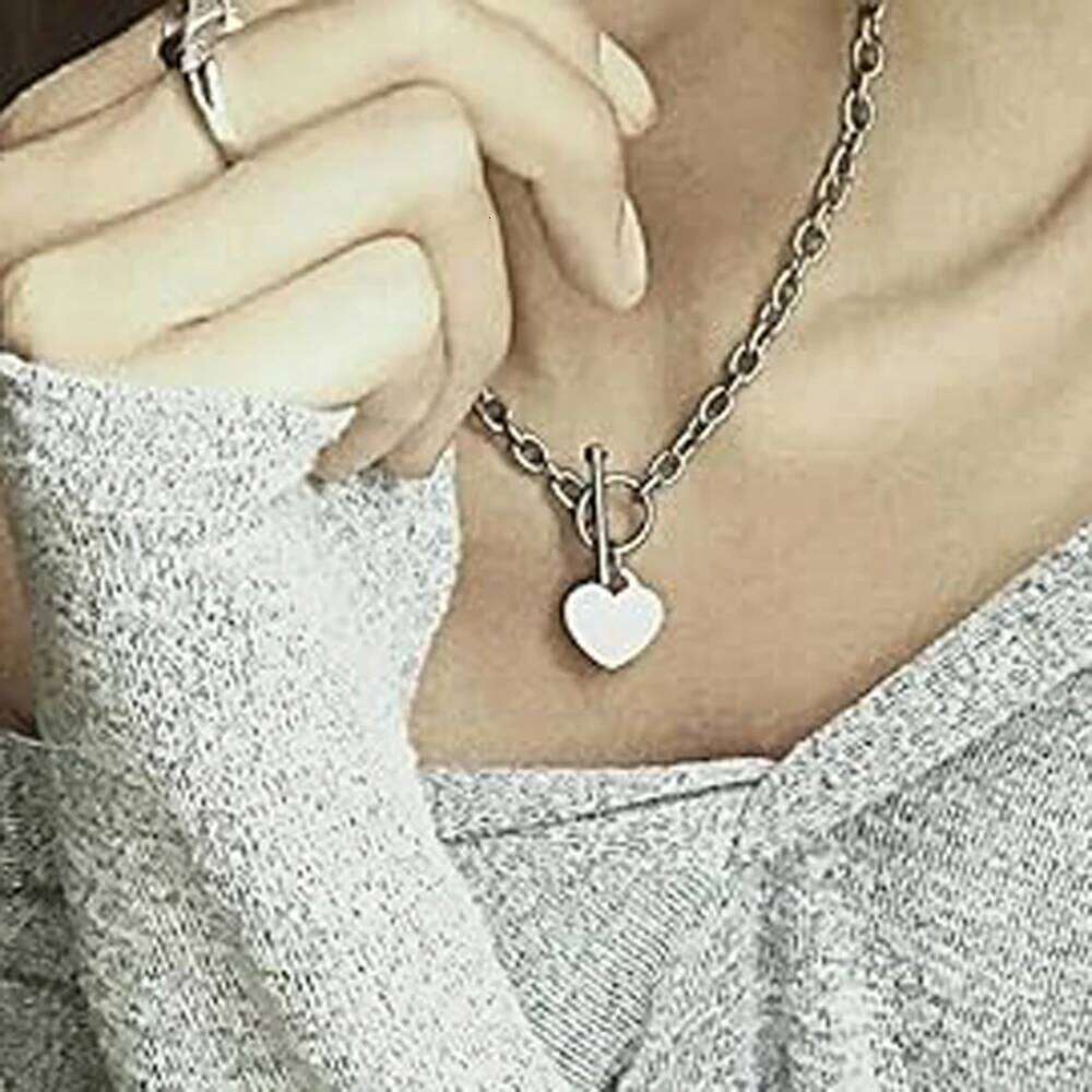Stainless Steel Heart Charm Cable Chain Bracelet Set with Toggle Clasp Punk Rock Collar Necklace for Women Men - view 4