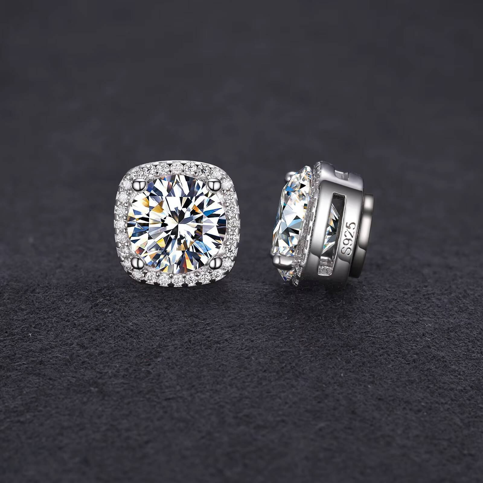 Pass Diamond Tester 5mm 65mm 8mm Moissanite Magnetic Earrings 925 Sterling Silver Mossanite Diamond Halo Stud Earrings for Men - view 4