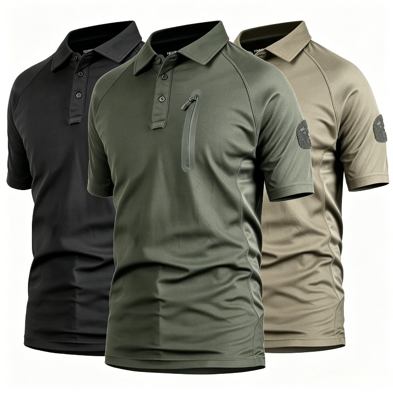 Summer Stretch Quick Dry Tactical Shirt for Men Zipper Chest Pocket Tee Lightweight Workwear for Hiking Camping Cycling Fishing