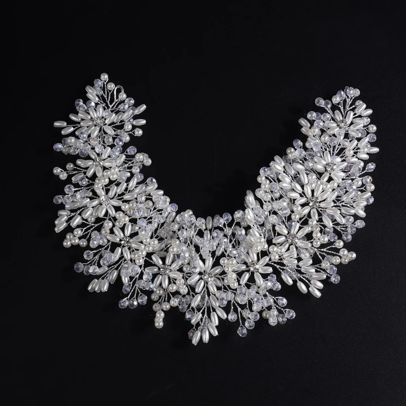 Trendy Pearl Crystal Rhinestone Flower Bridal Headband Wedding Hair Accessories for Women Headdress Party Prom Headpiece Tiaras 260627BJ - view 5