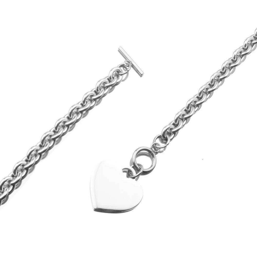 Stainless Steel Heart Charm Cable Chain Bracelet Set with Toggle Clasp Punk Rock Collar Necklace for Women Men - view 6