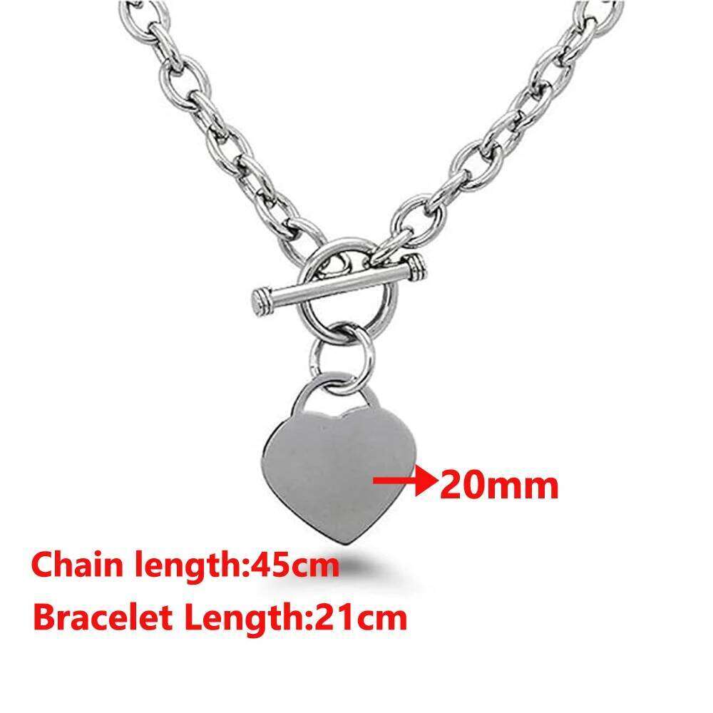Stainless Steel Heart Charm Cable Chain Bracelet Set with Toggle Clasp Punk Rock Collar Necklace for Women Men - view 7