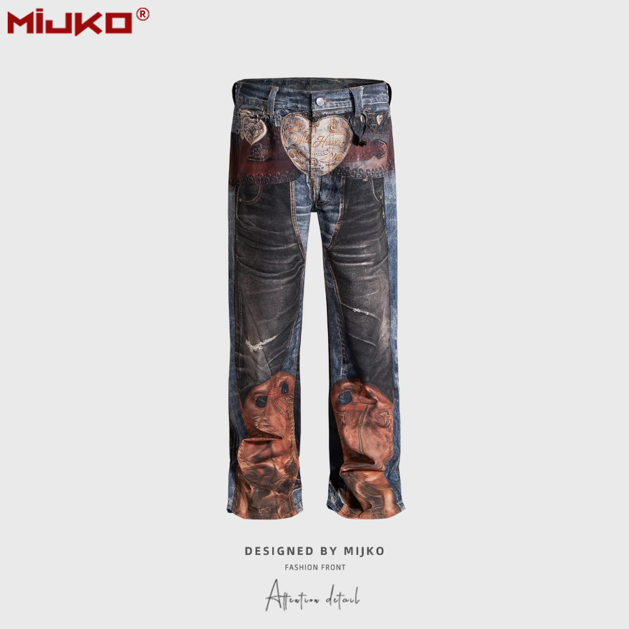 MIJKO Printed Men Women Long Jeans ZJ 159