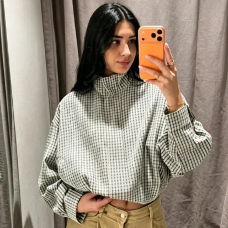 HXAO Plaid Bomber Jacket Womens Jacket Spring Autumn 2026 Crop Oversized Long Sleeve Top Casual Zipper Outerwears Outdoor Coats 260627 - view 6