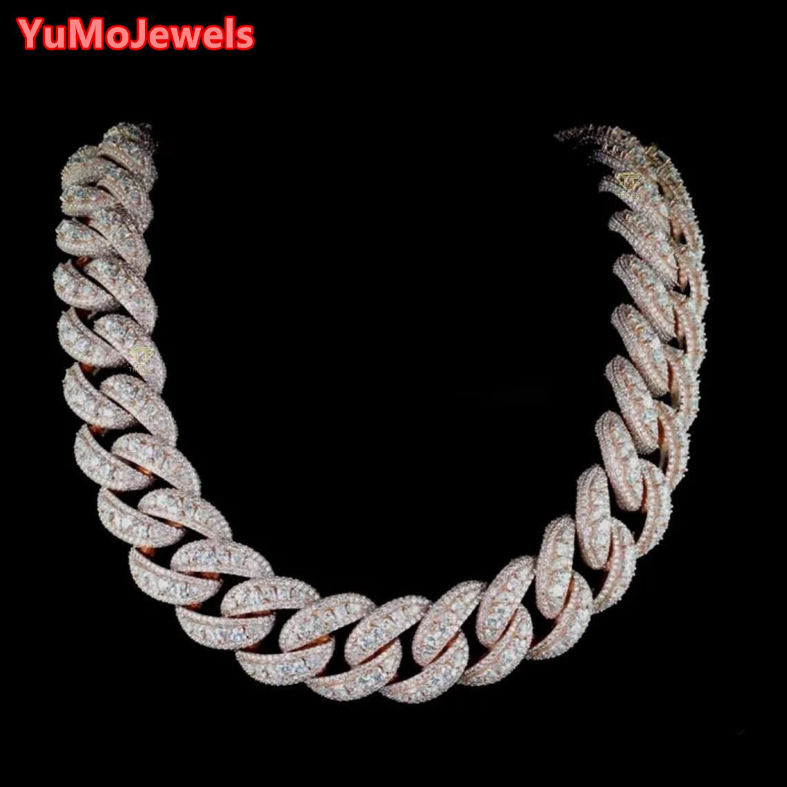 Fashion Iced Out Cuban Link Chain VVS1 Moissanite Mixed Cut Diamonds 925 Silver Heavy Necklace Hip Hop Rapper Bling