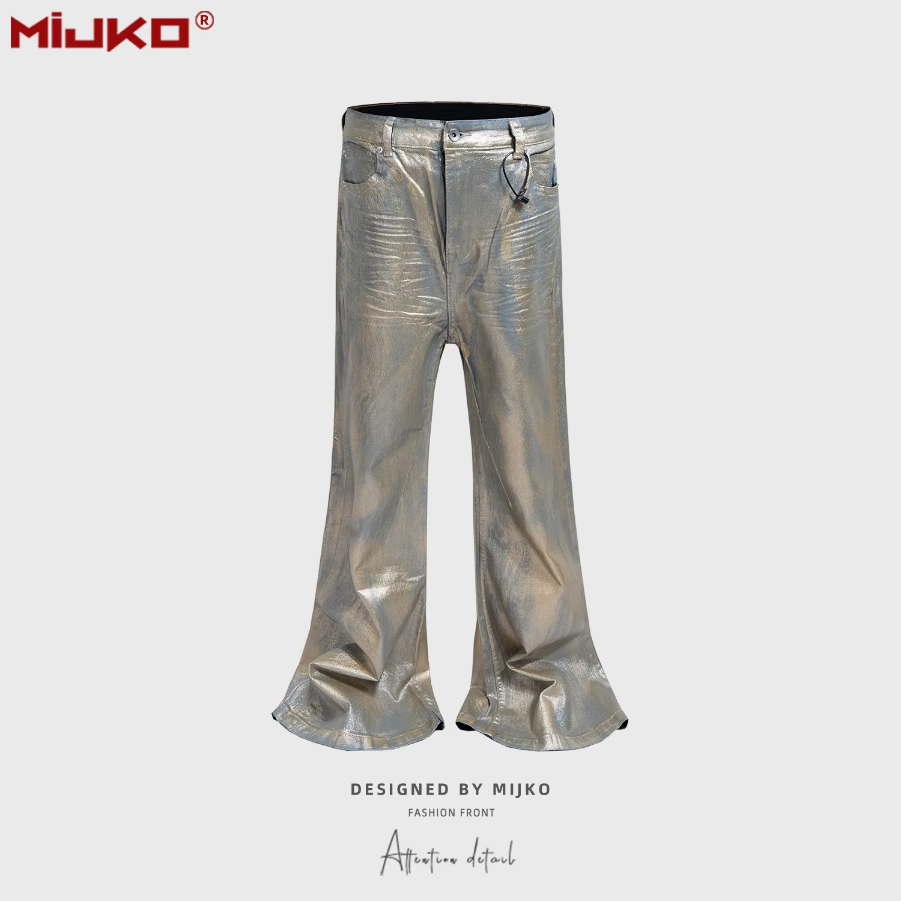 MIJKO Coated Gold-Plated Flared Jeans ZJ151