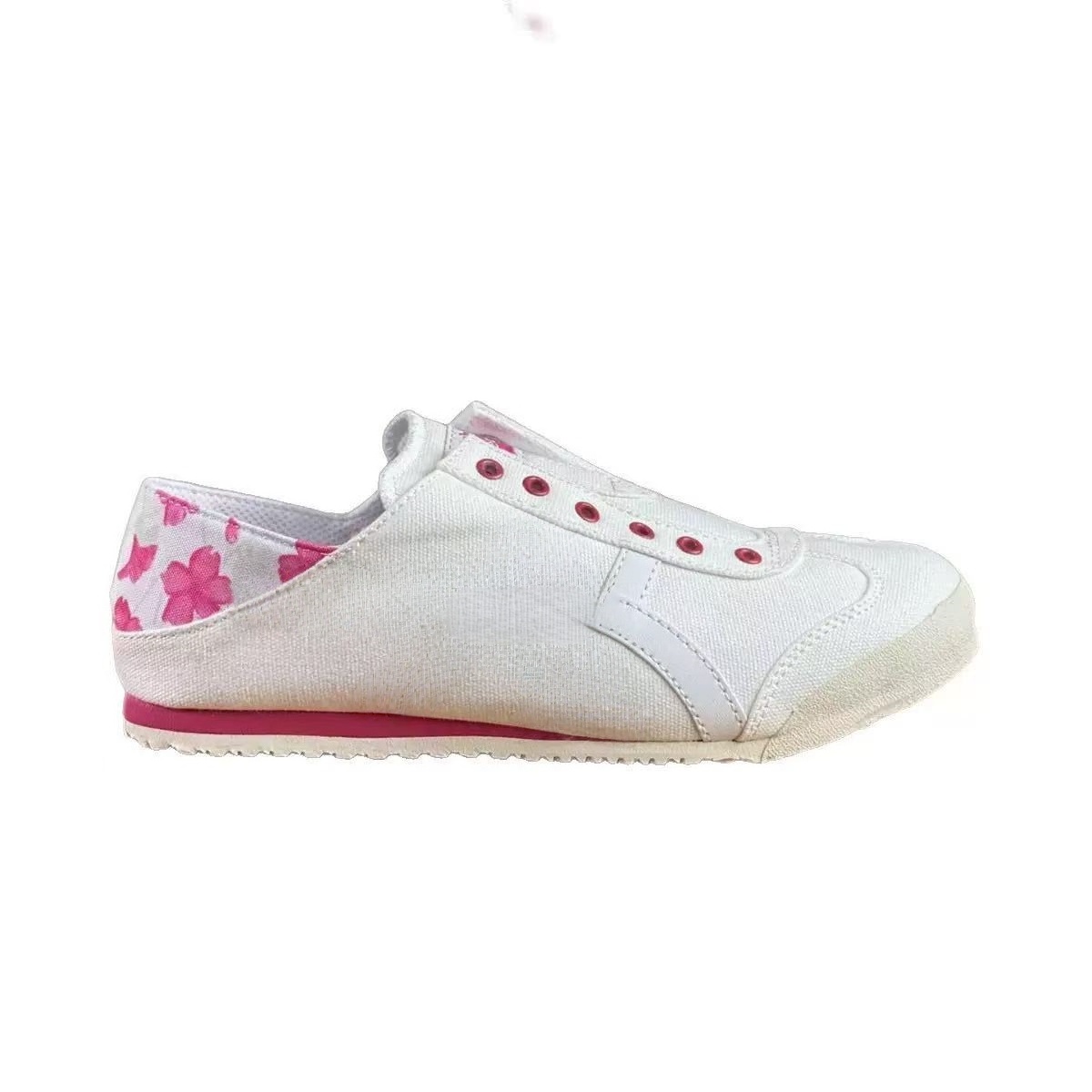 Women's printed canvas casual shoes with white and pink cross stripes low cut double wear soft rubber sole casual walking flat shoes
