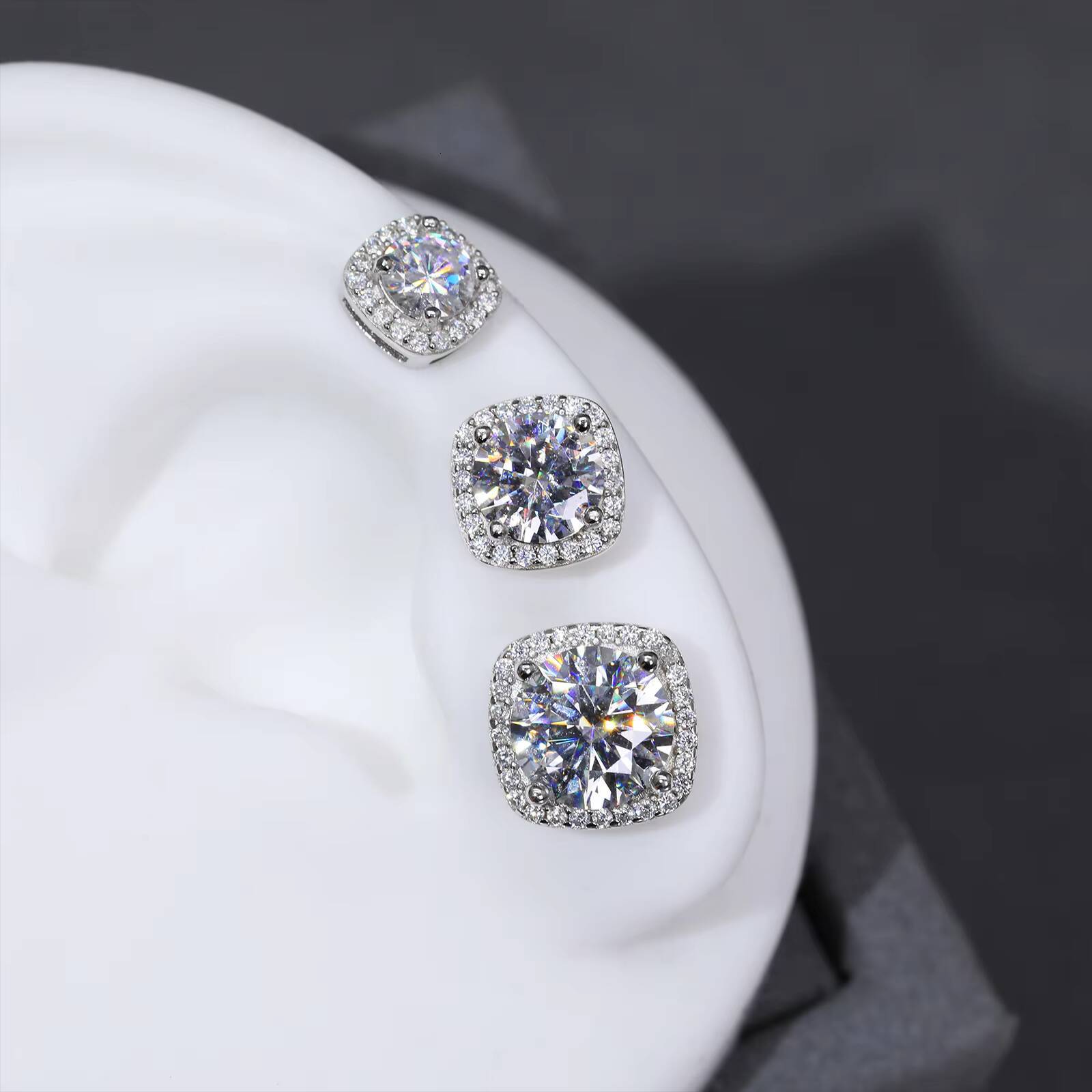 Pass Diamond Tester 5mm 65mm 8mm Moissanite Magnetic Earrings 925 Sterling Silver Mossanite Diamond Halo Stud Earrings for Men - view 3
