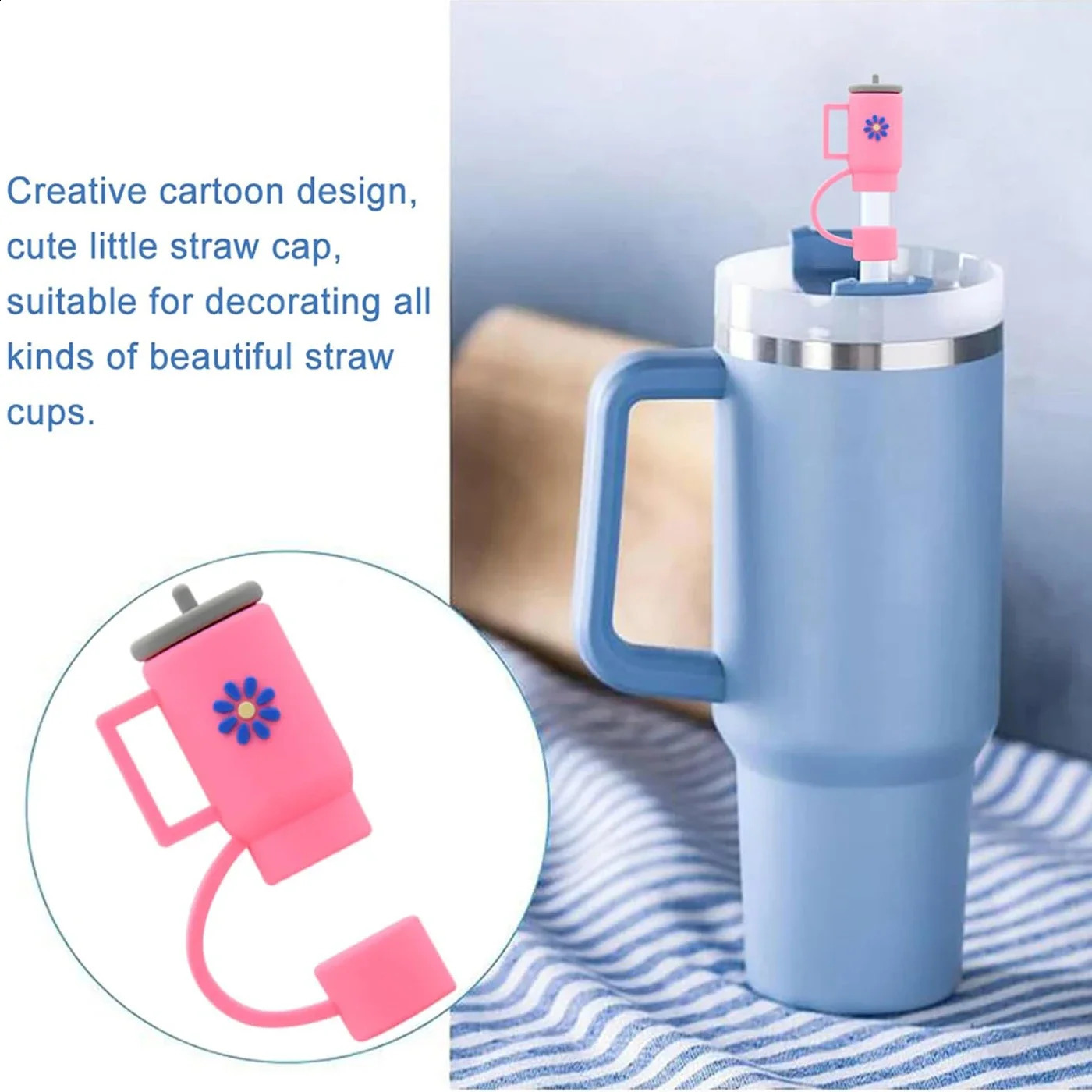 6Pcs Straw Cover Cap for Stanley Cup Straw Topper Compatible for 3040 Oz Tumbler 10mm Dust-Proof Reusable Cute Straw Tips Lids 260627 - view 6