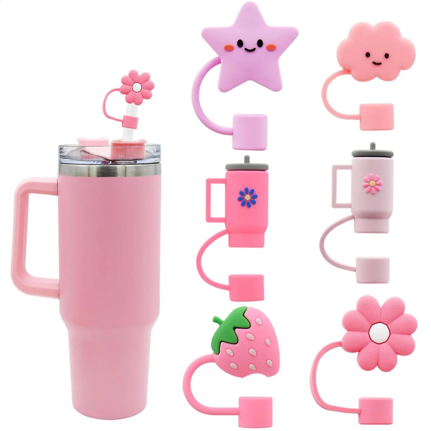 6Pcs Straw Cover Cap for Stanley Cup Straw Topper Compatible for 3040 Oz Tumbler 10mm Dust-Proof Reusable Cute Straw Tips Lids 260627
