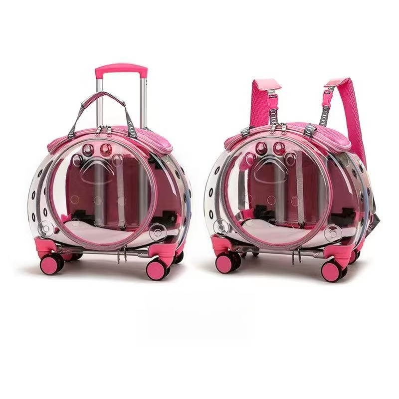 LBY Wheeled Dog Carrier Backpack Expandable Bubble Rolling Pet Carrier, Airline Approved Soft Sided Cat Dog Backpack Bag for Small Pets Travel Hiking 