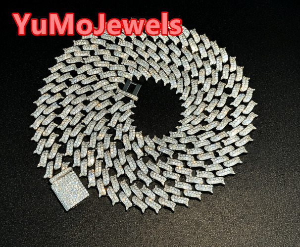 RTS Moissanite Cuban Chain Single Row S925 Silver Chain for Men VVS Moissanite Diamond Cuban Link Chain Hip Hop Necklace