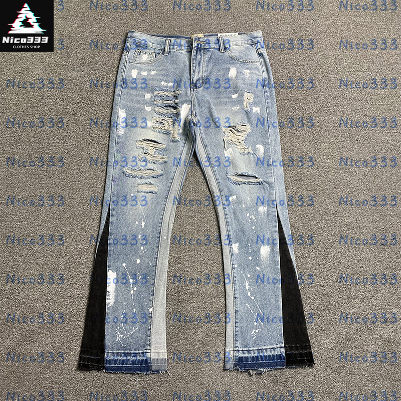 GA Deptts flare jeans Diamonds full of stars splicing color collision leg raw edge washed heavyweight classic men women same flared jeans