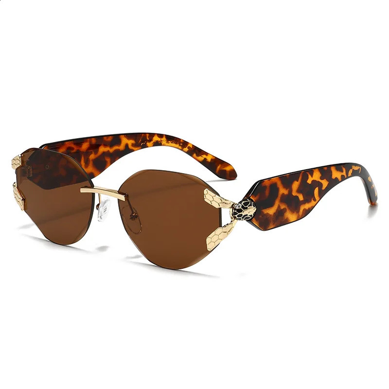 2026 Snake Head Decor Rimless Sunglasses Womens UV400 Protection Shades Wide Temple Gradient Sun Glasses for Street Driving 260622