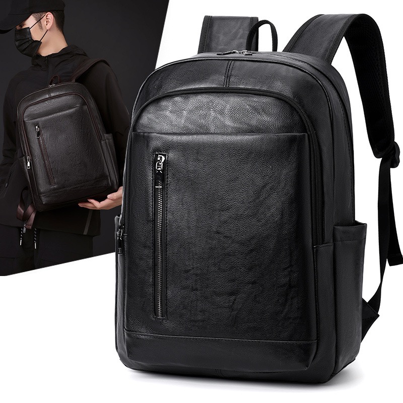 Men Business Backpack Large Capacity Laptop Backpack Waterproof Travel Bag Casual PU Leather School Bag College Student Daypack Minimalist Computer Ba