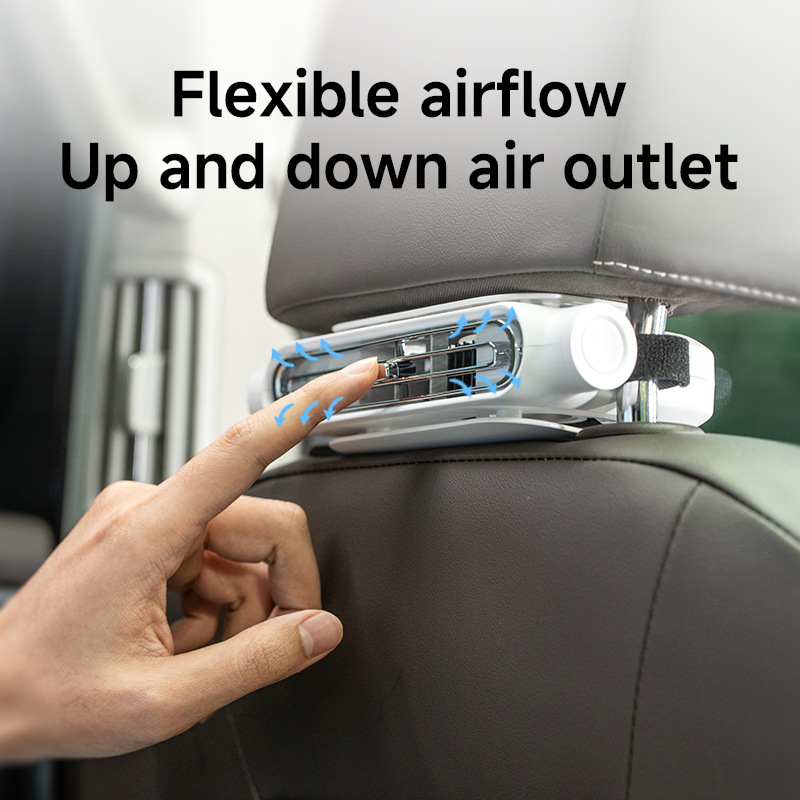 Car Headrest Seat Fan 3 Speed USB Plug In 3000mAh Built In Battery Ventilation Fan