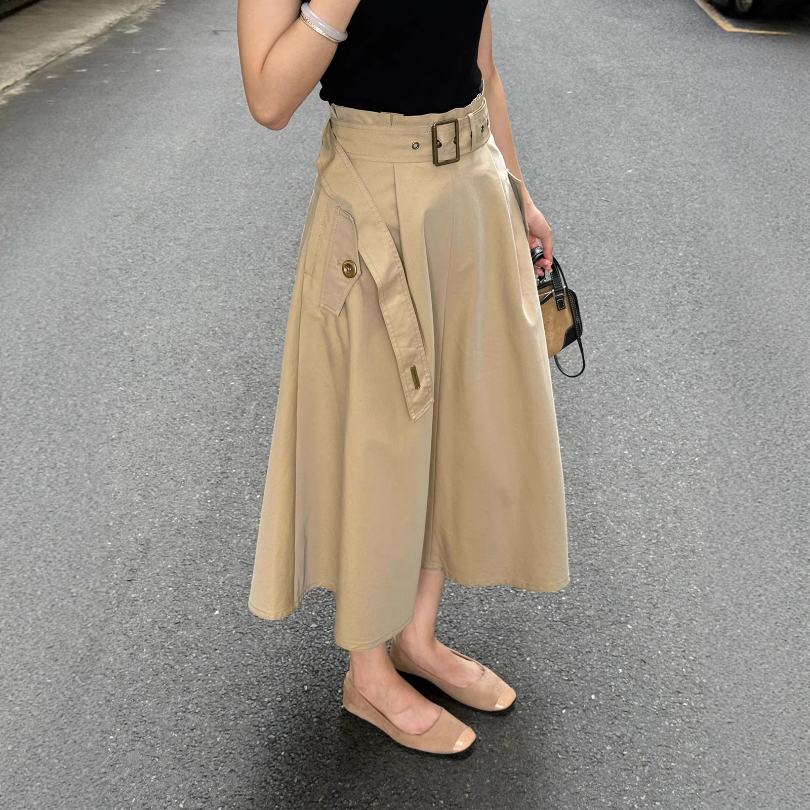 Elegant Patchwork Pleated Split Women Skirts High Waist With Sashes Irregular Hem Casual A-Line Skirt Female Spring 210311
