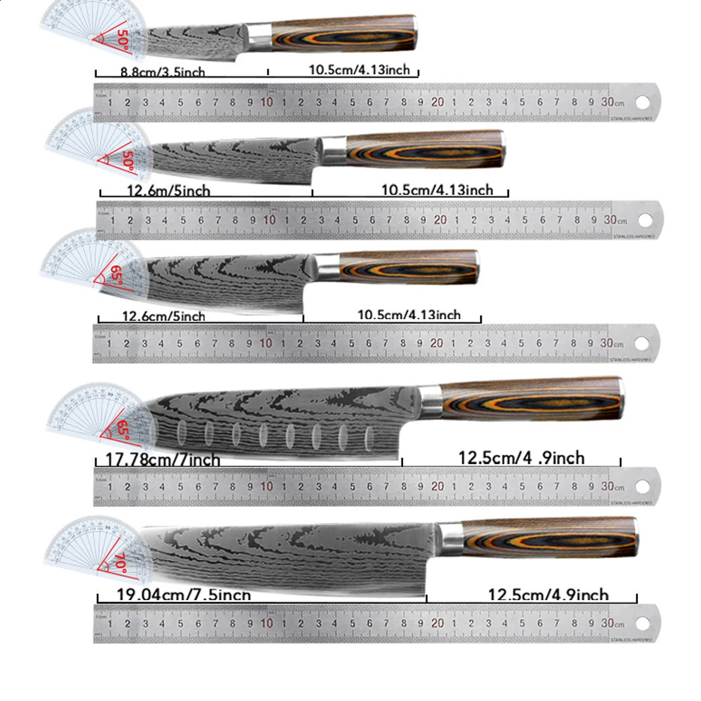 Kitchen Knife Chef Knives Japanese 7CR17 440C High Carbon Stainless Steel Damascus Sanding Laser Knife 260626 - view 7