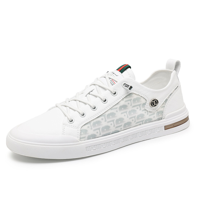RNTseller New Men White Casual Skate Sneakers Mesh Breathable Board Shoes Spring Summer Trendy Teen Boys Lace-up Flat White Shoes