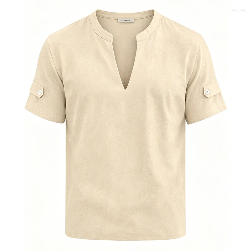 Men' s Casual Shirts Summer Men Cotton Linen Polo Shirt - view 8