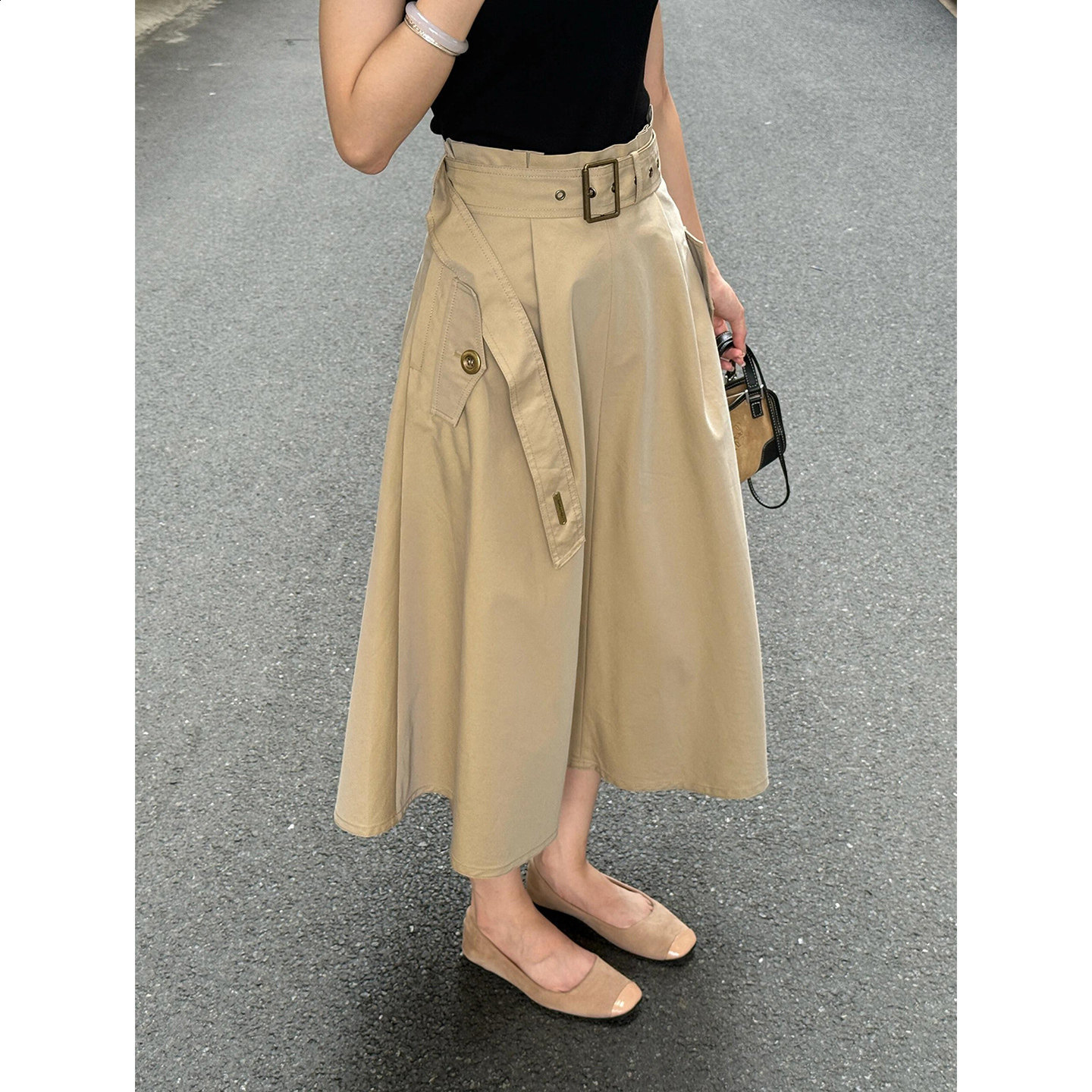 Elegant Patchwork Pleated Split Women Skirts High Waist With Sashes Irregular Hem Casual A-Line Skirt Female Spring 210311