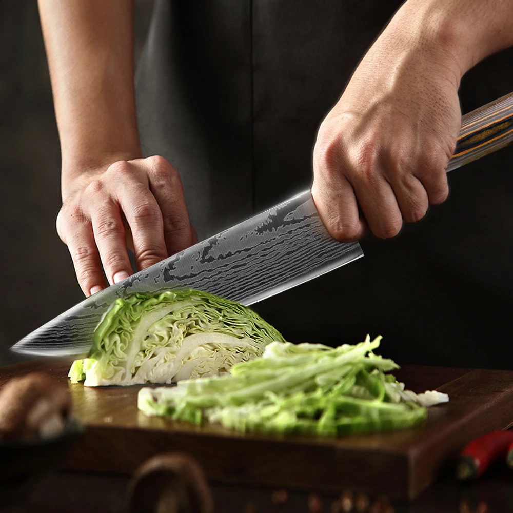 Kitchen Knife Chef Knives Japanese 7CR17 440C High Carbon Stainless Steel Damascus Sanding Laser Knife 260626 - view 6