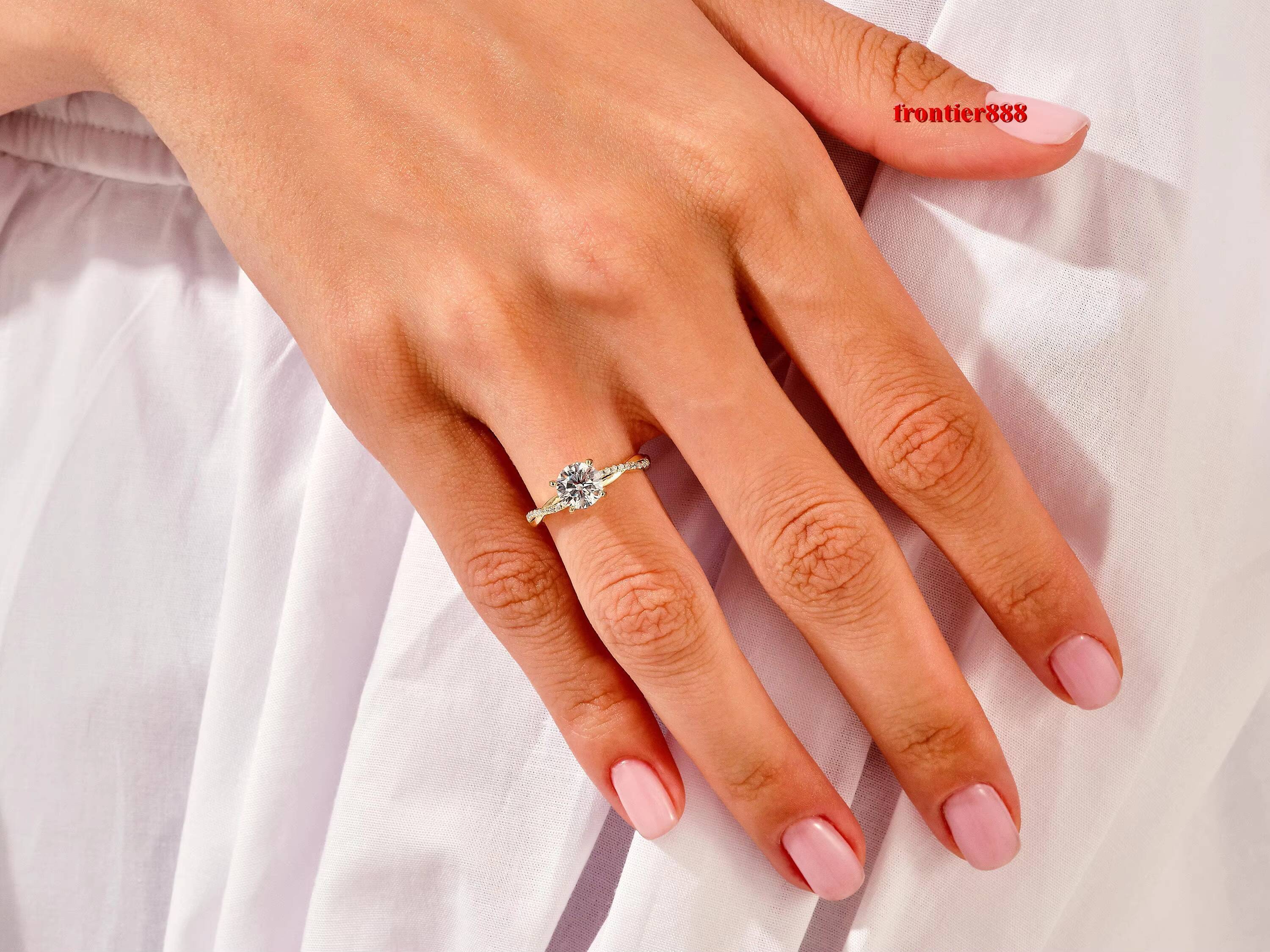 Twist Diamond Engagement Ring 14k 18K Solid Gold 1 CT Halo Diamond Engagement Ring Simple Promise Ring