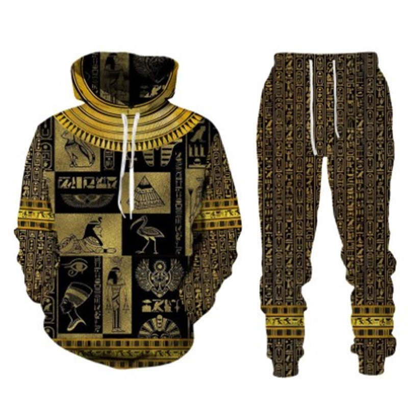 Men's Casual Novelty 3d Print Ancient Horus Egyptian God Eye Of Egypt Pharaoh Anubis Hoodie+pants Streetwear Jogging Set