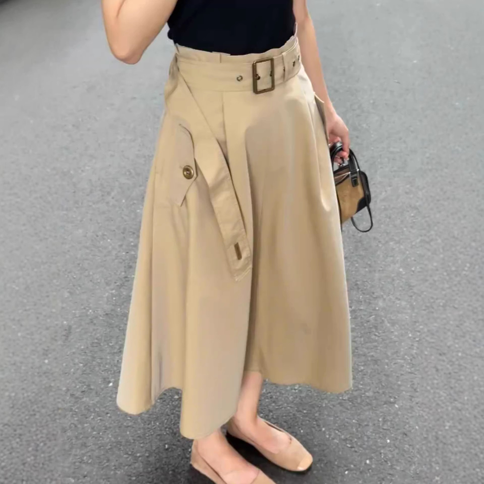 Elegant Patchwork Pleated Split Women Skirts High Waist With Sashes Irregular Hem Casual A-Line Skirt Female Spring 210311