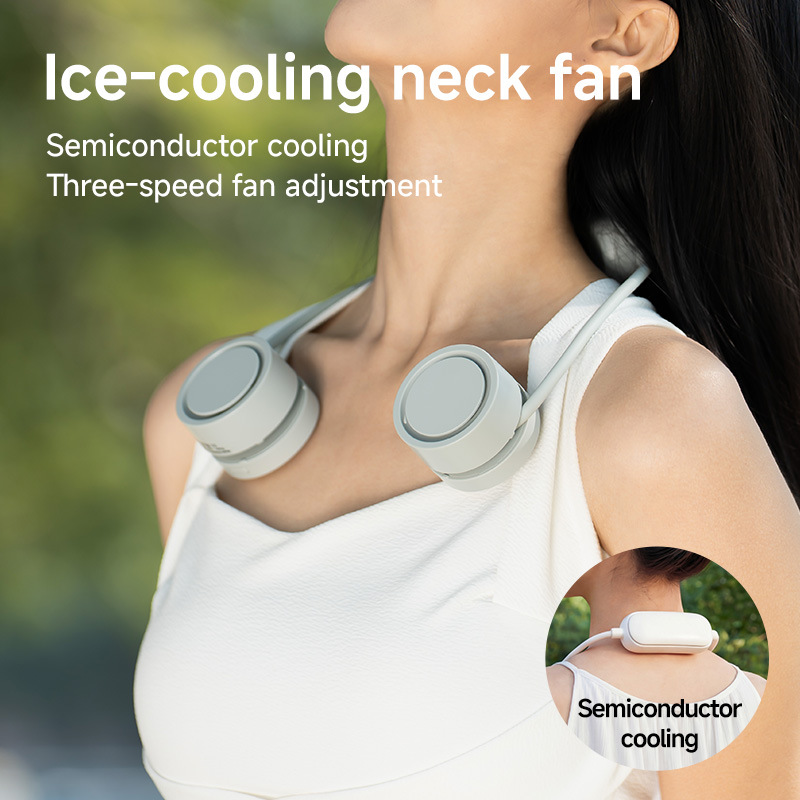 Semiconductor Cooling Neck Fan 3 Speed 1600mAh Leafless USB Cool Neck Fan