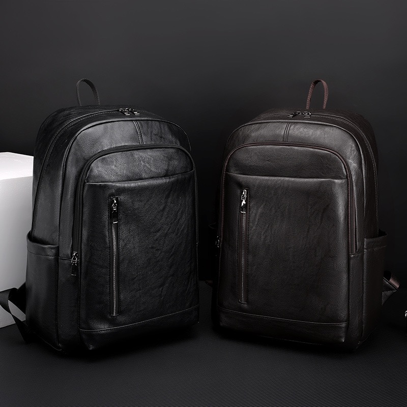 Men Business Backpack Large Capacity Laptop Backpack Waterproof Travel Bag Casual PU Leather School Bag College Student Daypack Minimalist Computer Ba