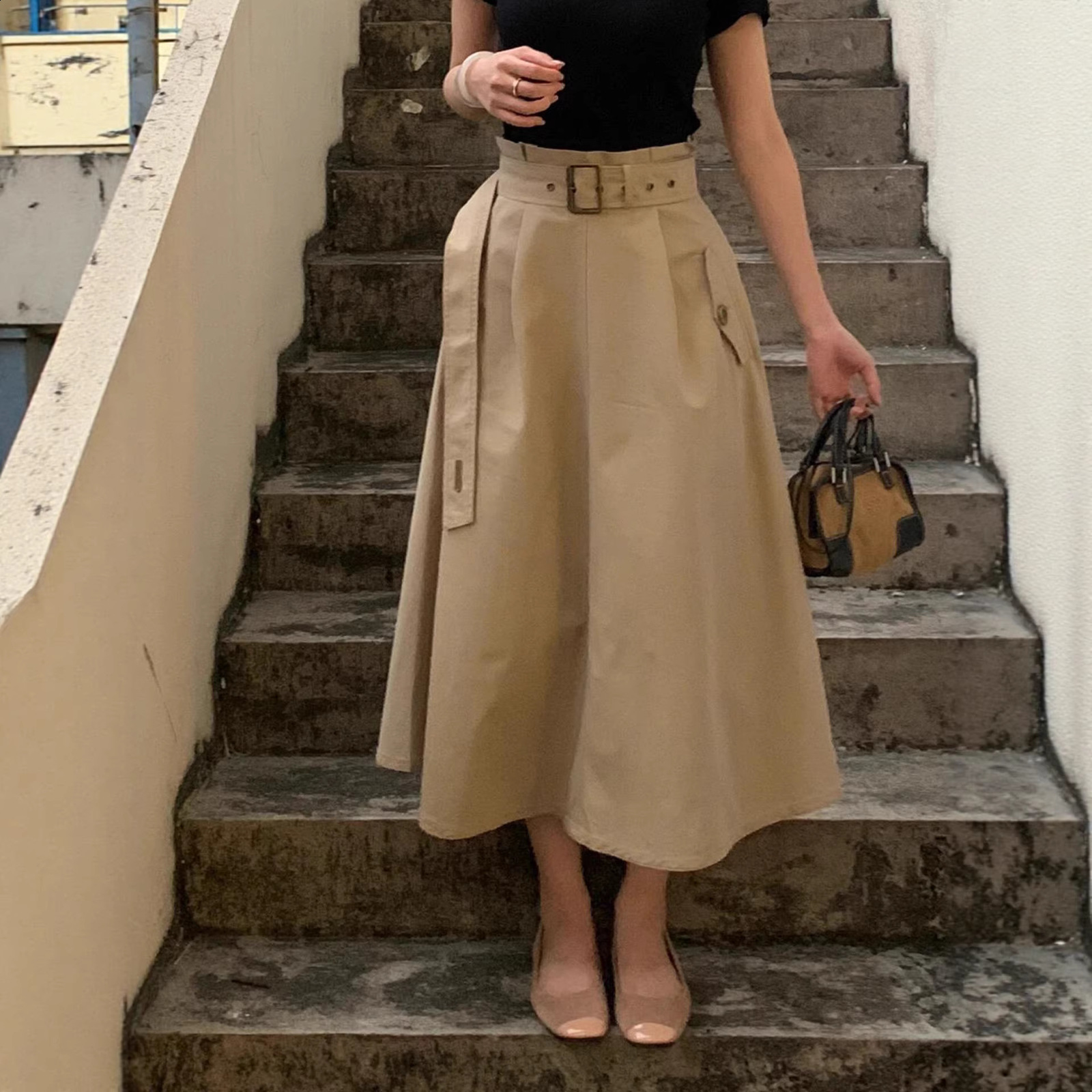Elegant Patchwork Pleated Split Women Skirts High Waist With Sashes Irregular Hem Casual A-Line Skirt Female Spring 210311