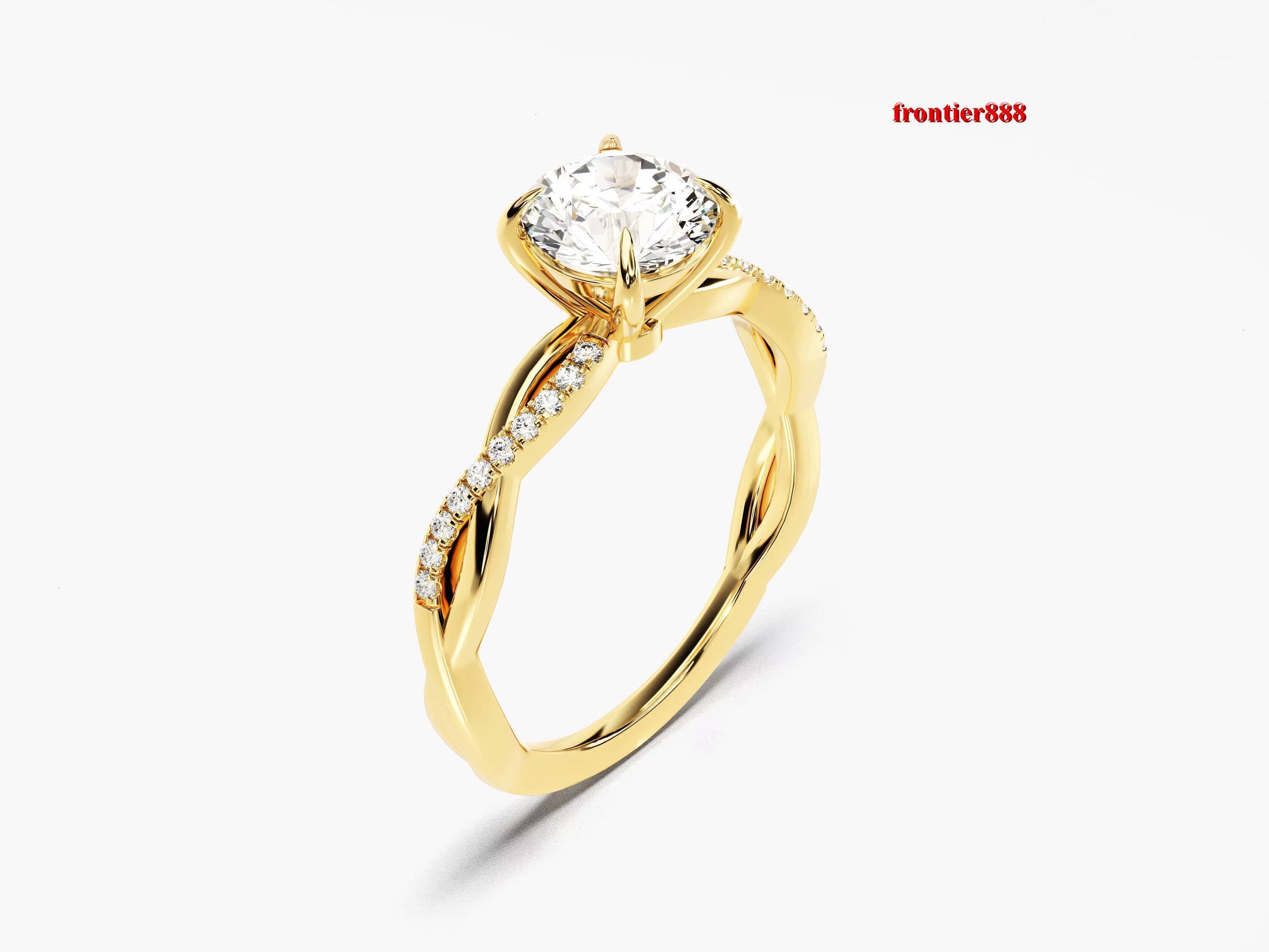 Twist Diamond Engagement Ring 14k 18K Solid Gold 1 CT Halo Diamond Engagement Ring Simple Promise Ring